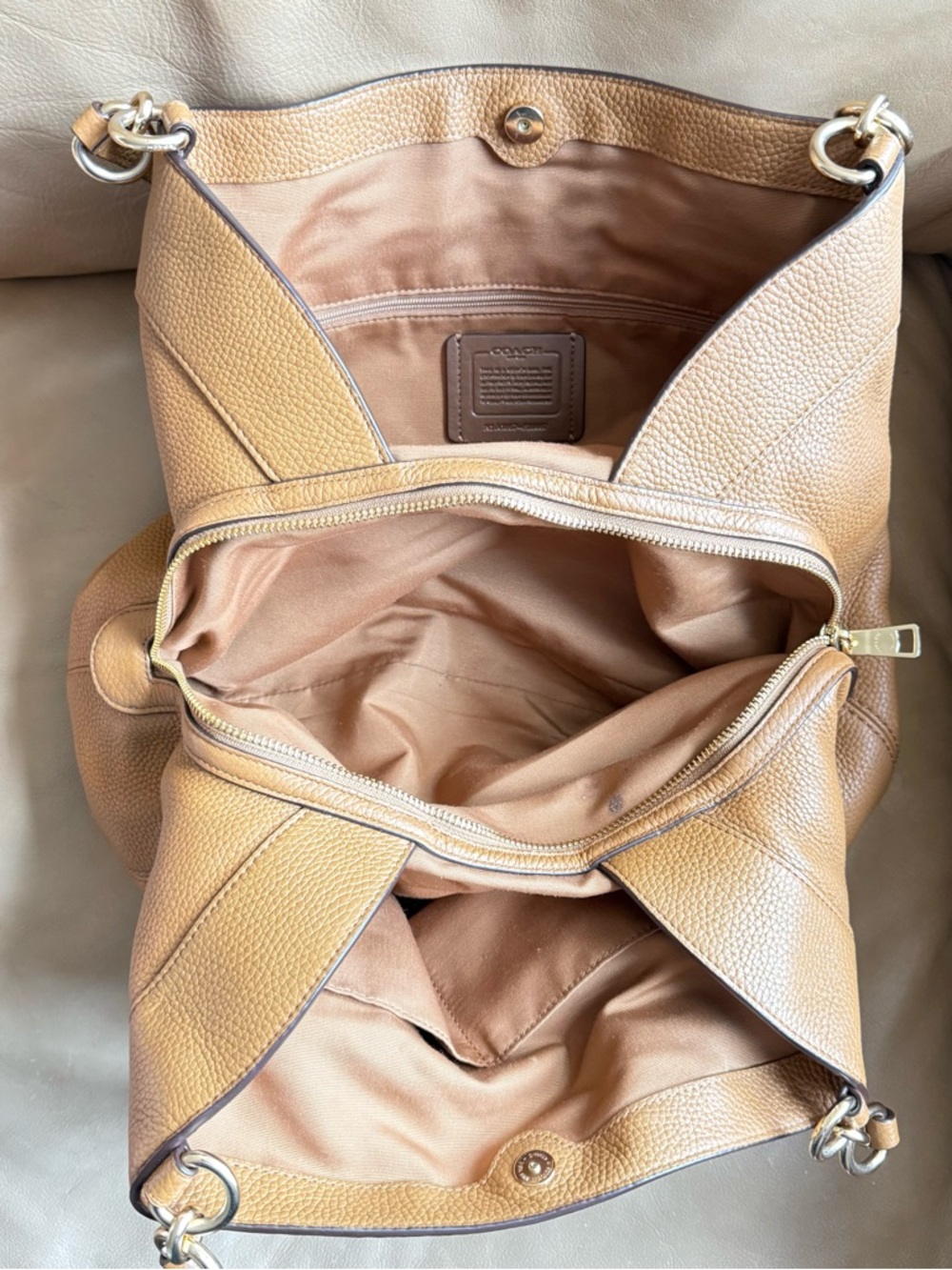 Coach Pebbled Leather Shoulder Bag in Light Tan - Picture 7 of 10